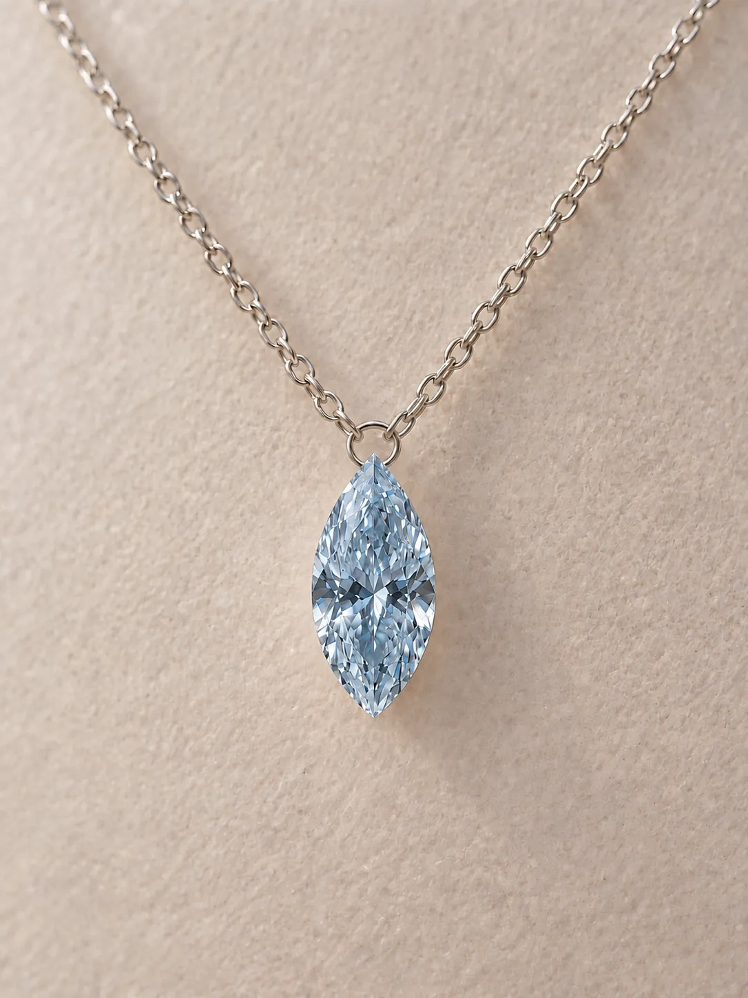 Blue marquise diamond necklace with a white gold chain