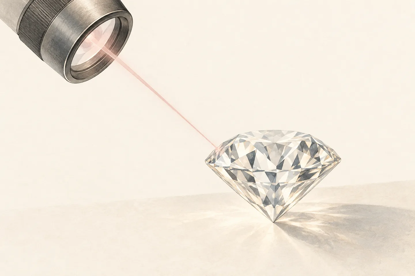 Editorial illustration of an optical lens and a loose diamond